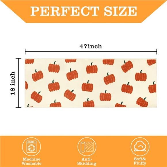 Bathroom Rug Cute Pumpkin Non Slip Long Entry & Bedroom Mat, 18x47inch - Picture 4 of 7